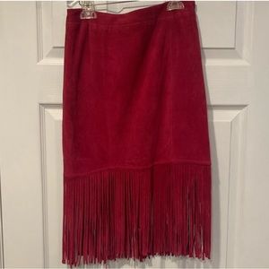 Neiman Marcus Suede Fringe Skirt